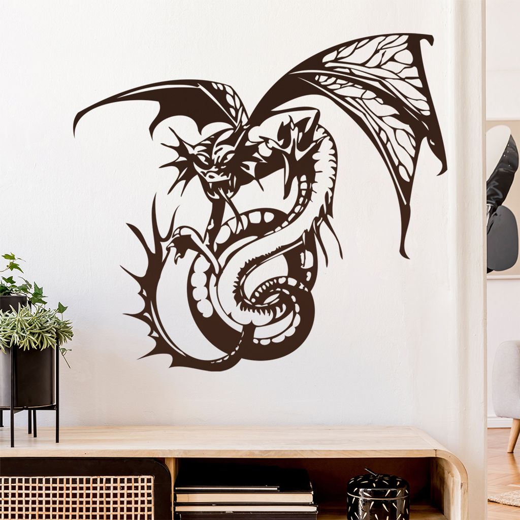 Drachen Biest Wandtattoo in 6 Größen - Wandaufkleber Wall Sticker - Dekoration, Küche, Wohnzimmer, Schlafzimmer, Badezimmer