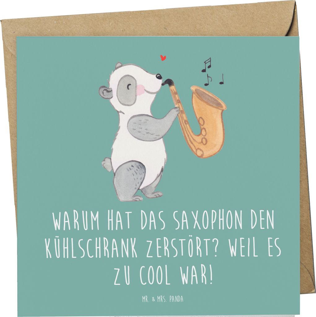 Mr. & Mrs. Panda Grußkarte Saxophon Kühlschrank - Meeresbrise - Geschenk, Lernen, faltkarte, Musiker, Klappkarte, Pop, Humor, Glückwunschkarte, ...