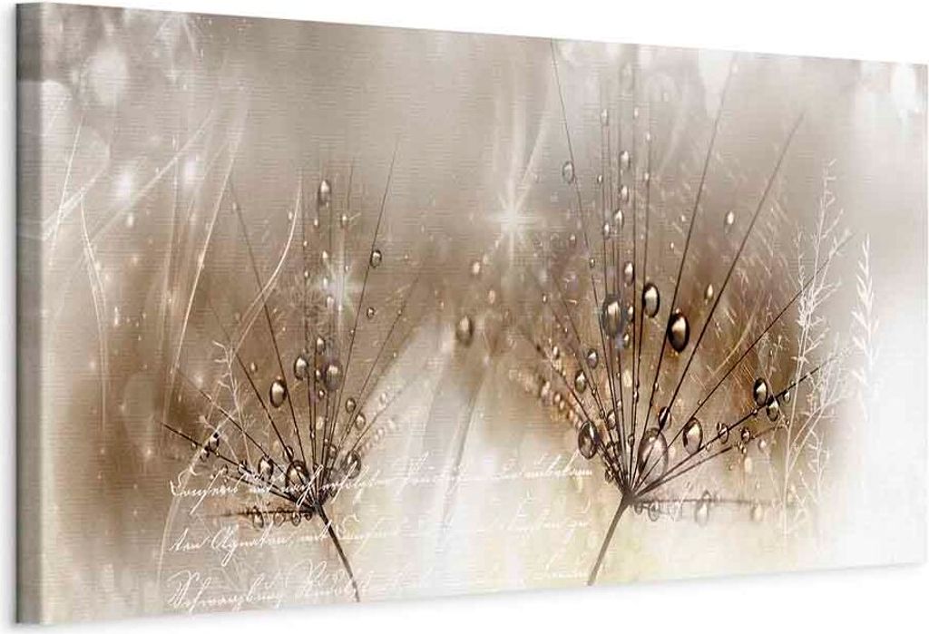 Italienischer Leinwand Leinwandbild - Drops of Dew (1 Part) Brown Narrow 120x40 cm Blumen b-C-0201-b-b
