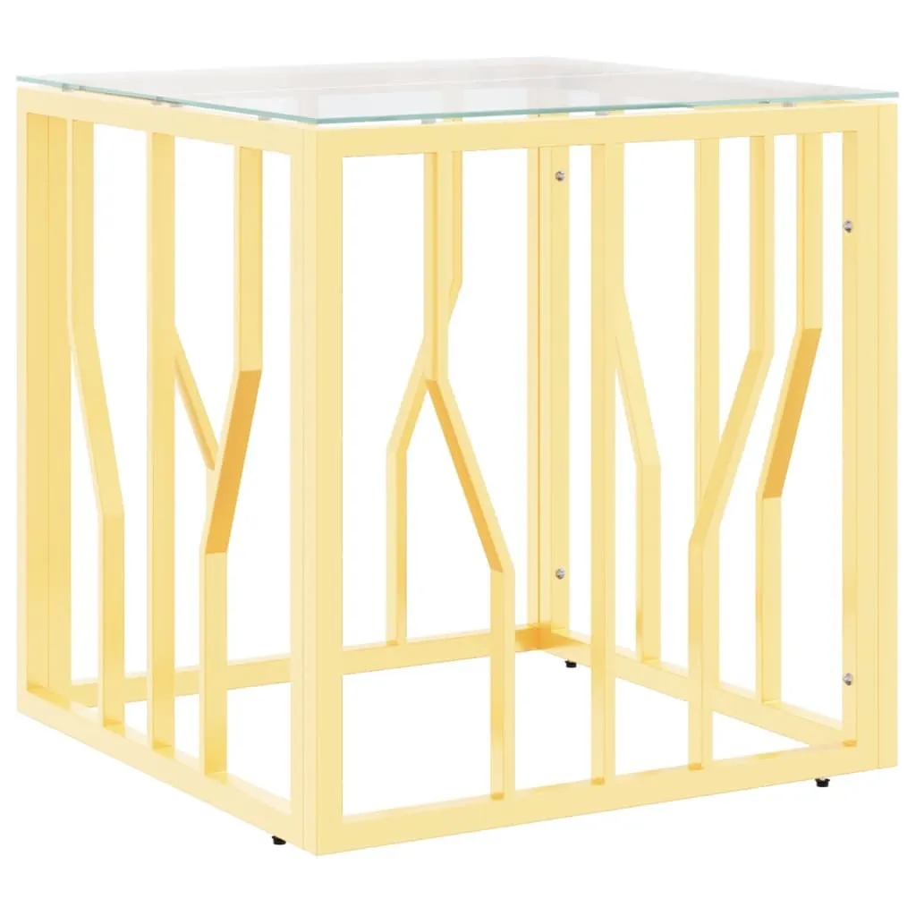 Tavolino Lusso Golden 50cm - Acciaio Oro e Vetro per Soggiorno