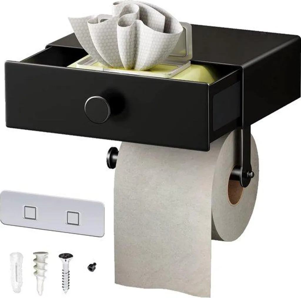 Dévidoir papier toilette mural avec socle de rangement noir mat pour WC
