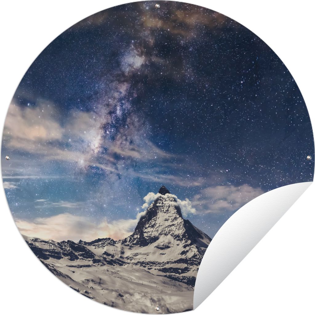 MuchoWow Gartenposter Outdoor-Poster Rund Berge - Sterne - Universum - Jungen - Mädchen - Kinder Ø 60 cm Gartendeko Rundes Poster draußen
