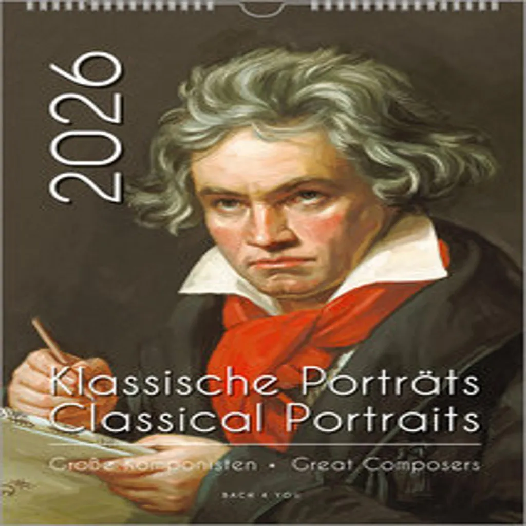 Calendrier musical 2026 mural DIN A4 avec portraits de compositeurs