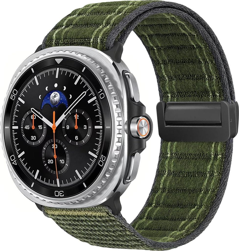 Smartwatch Armband für Samsung Galaxy Watch8 Classic 46mm Nylon Textil Band Ersatzband Wechselband Magnetverschluss flexibel atmungsaktiv Grün Oliv