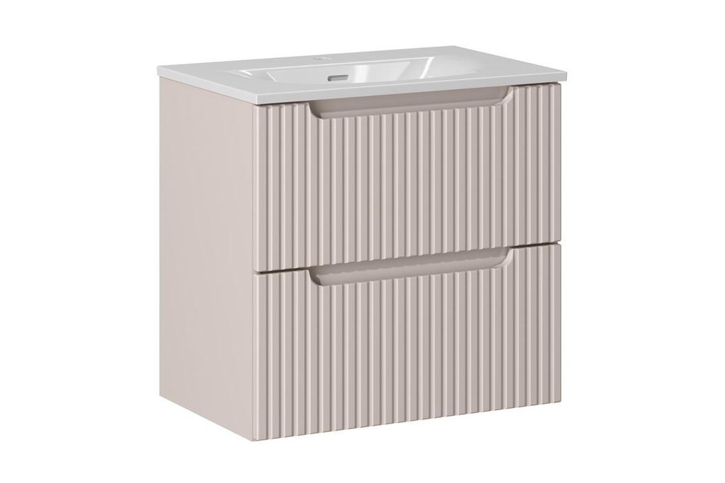 Badmöbel-Set Einbauwaschbecken 60 cm Mit Waschbeckenunterschrank 60 cm , 2 Schubladen , Nova Cashmere N BM213 - Kaschmir/Matt