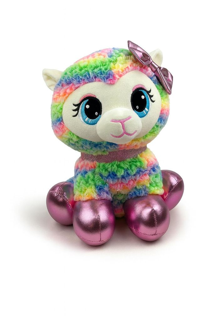 Plüschtier Schaf 35 cm bunt mit rosa Schleife – Weiches Kuscheltier, Stofftier