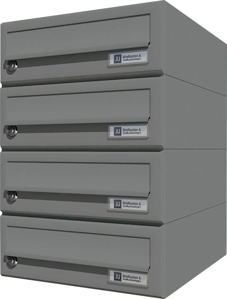 JU Hausbrieffachanlage 4-teilig, 300 x 440 x 380 mm, Stahl grau RAL 9007