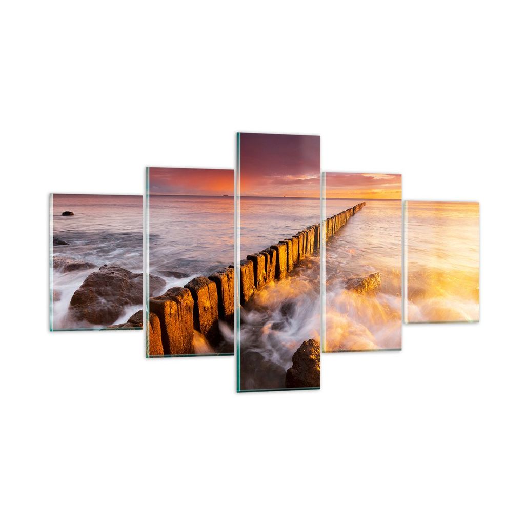 Bilder auf glas - Boot Landschaft Meer Ostsee - 125x70cm - Glasbilder - Wandbilder - Kunstdruck - zum Aufhängen bereit - Wanddekoration aus Glas -...