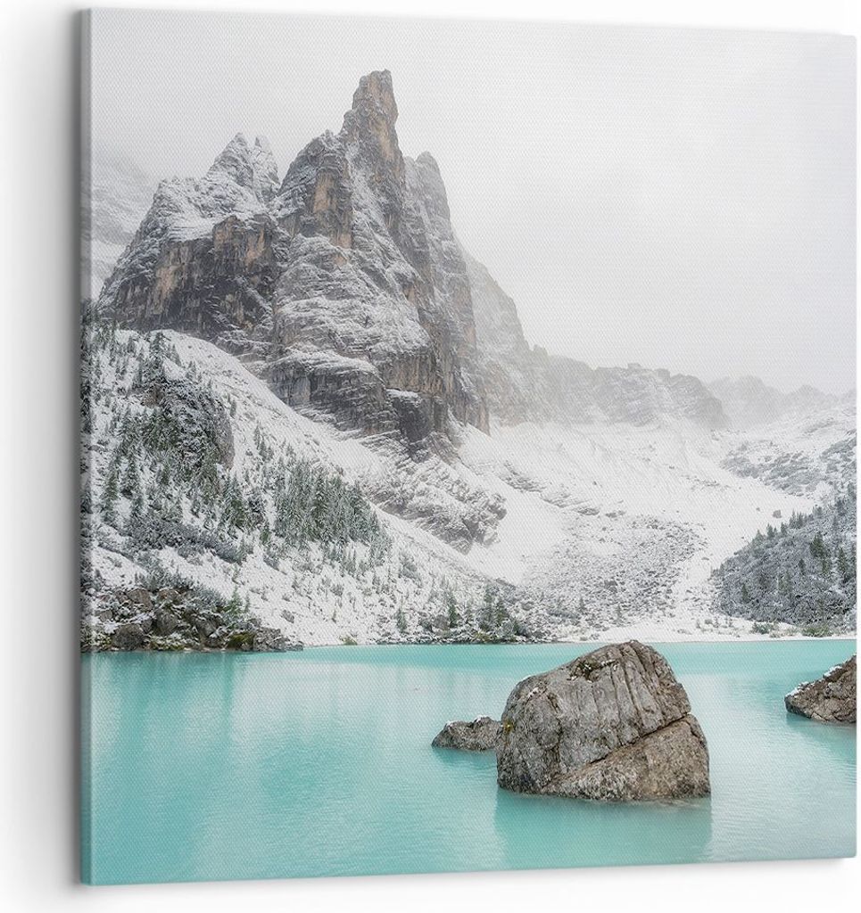 Bild auf Leinwand - Leinwandbild - Einteilig - Berge See Schnee - 60x60cm - Wand Bild - Wanddeko - Wandbilder - Leinwanddruck - Bilder - Wanddekora...