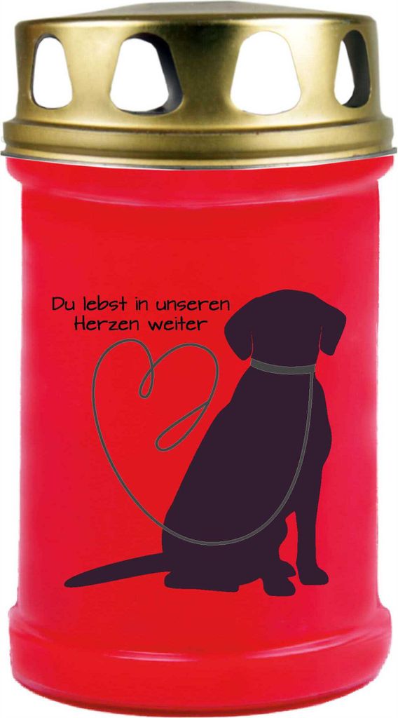 Grabkerze Rot, Brenndauer: 48 Stunden, Motiv: Labrador Produktbild 