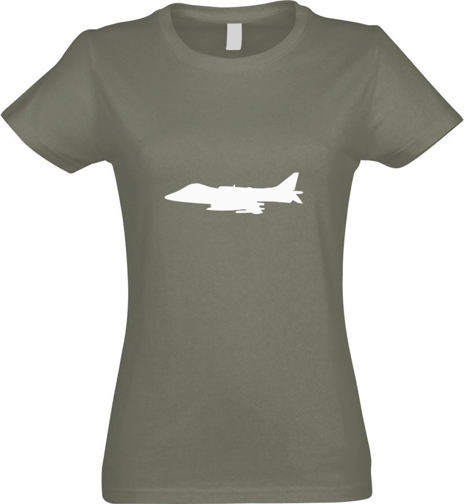 Kiwistar - T-Shirt tailliert - Damen - Olive - Kampfflugzeuge Motiv 2 - mit Motiv Bedruckt - Funshirt Design - Sport - Freizeit - Damen - XL
