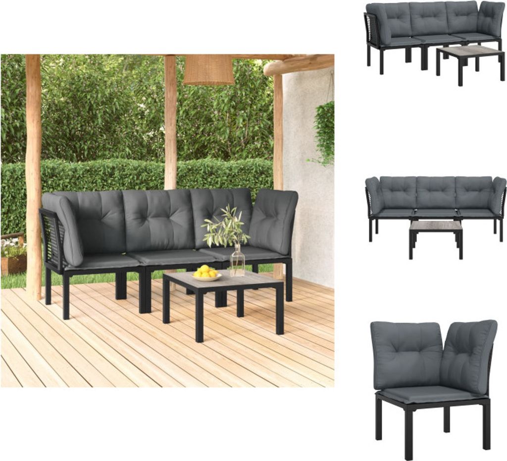vidaXL 4-tlg. Garten-Lounge-Set Schwarz und Grau Poly Rattan - Gartensofaelemente