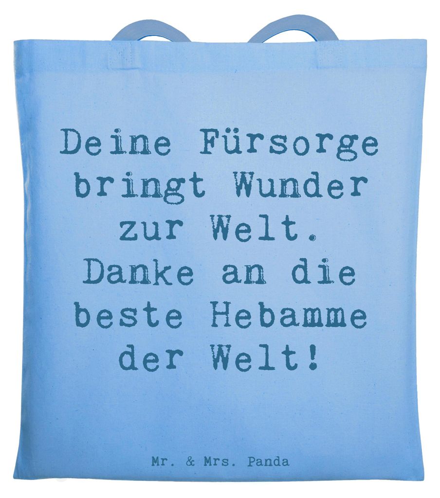 Mr. & Mrs. Panda Tote Bag Spruch Beste Hebamme - Sky Blue - Geschenk, Liebe, besondere Momente, Laptoptasche, Tasche, Danke sagen, Schultasche, Dan...