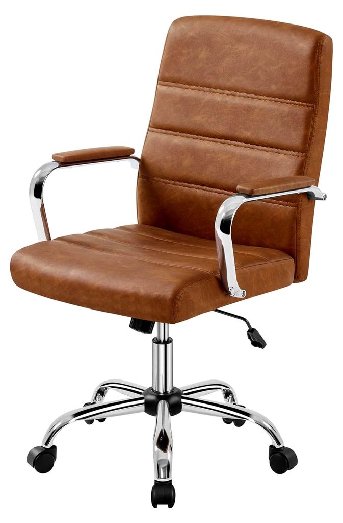 Ergonomischer Bürostuhl, Drehstuhl mit Rollen, Bürohocker mit Armlehnen, Arbeitsstuhl mit Rückenlehne, Chefsessel bis 130 kg belastbar, rostbraun