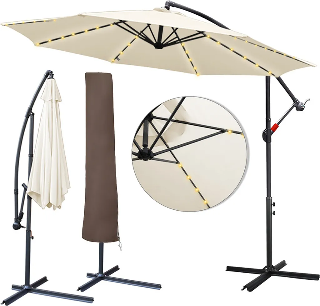 Ombrellone da Giardino 3m EINFEBEN Beige LED | Stile e Atmosfera