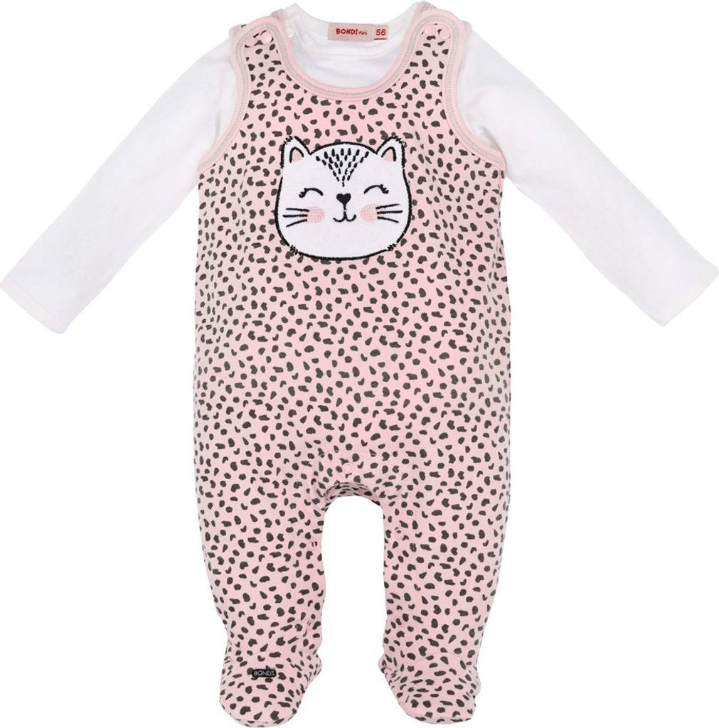 BONDI Baby Strampler "Kätzchen" mit Leoprint 93706 - Apricot / Schwarz | Babystrampelanzug Größe: 62