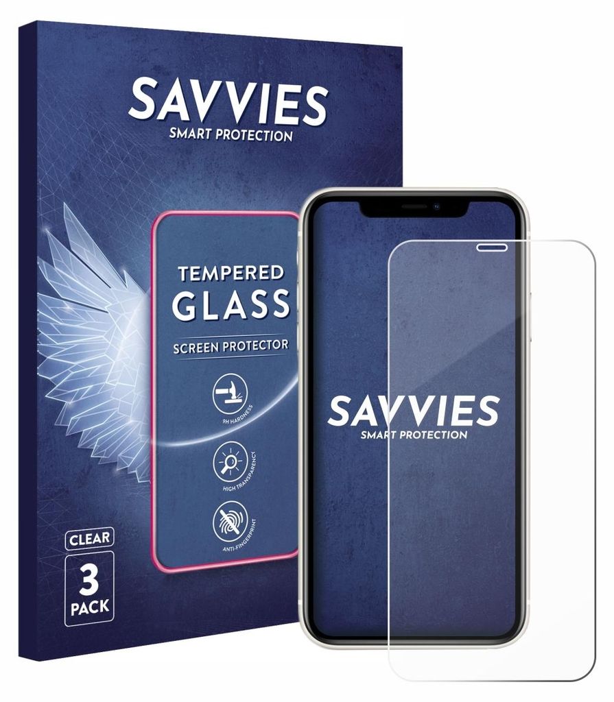 3x Savvies Schutzglas für Apple iPhone 11 Displayschutz 9H Glas klar transparent