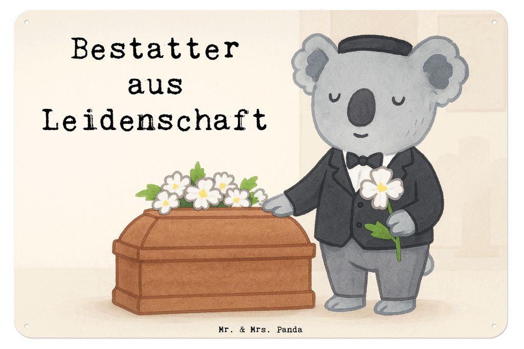 Mr. & Mrs. Panda Wandbild Bestatter Leidenschaft Design DIN A3 - Weiß - Geschenk, Schild, wandtafel, Blechschild, tafel, Türschild