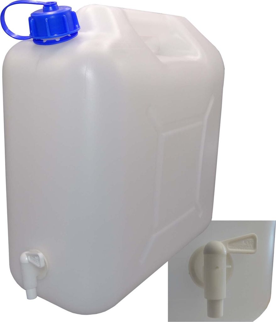 1 x 20 L Kanister mit Deckel, Zapfhahn und Ausgießer, natur Produktbild 
