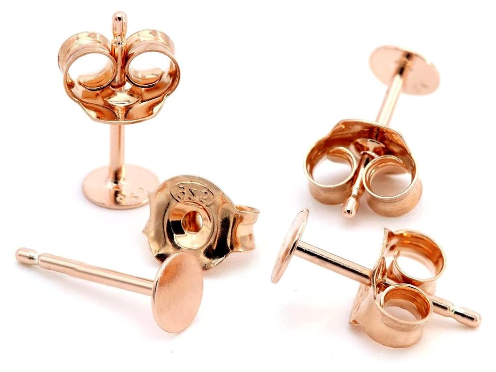 Ohrstecker Rohlinge 925 Silber 18k Roségold mit Butterfly Verschluss, 2 Paar für DIY Schmuckherstellung,