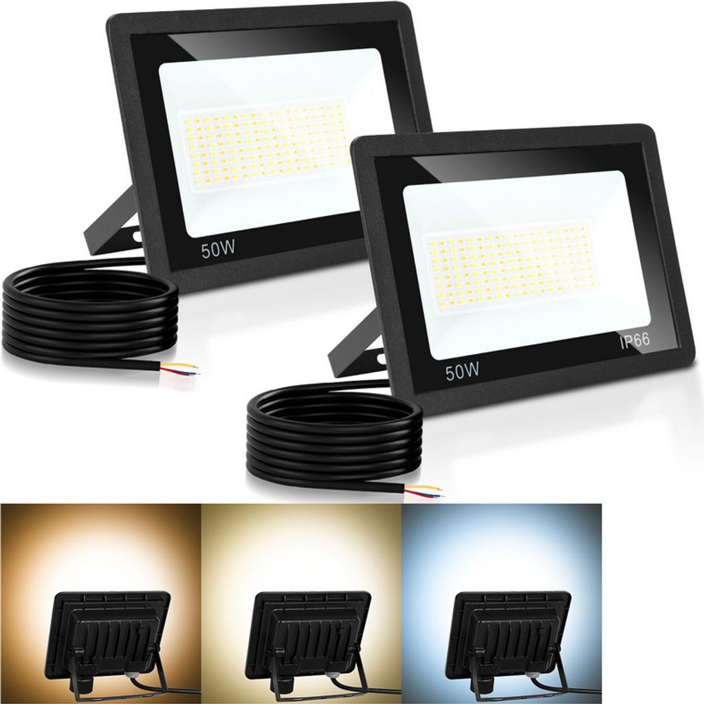 TolleTour LED Fluter LED Strahler LED Baustrahler 2X 50W 3 Farbe 3000/4000/6500K Floodlight mit IP66 Wasserdicht