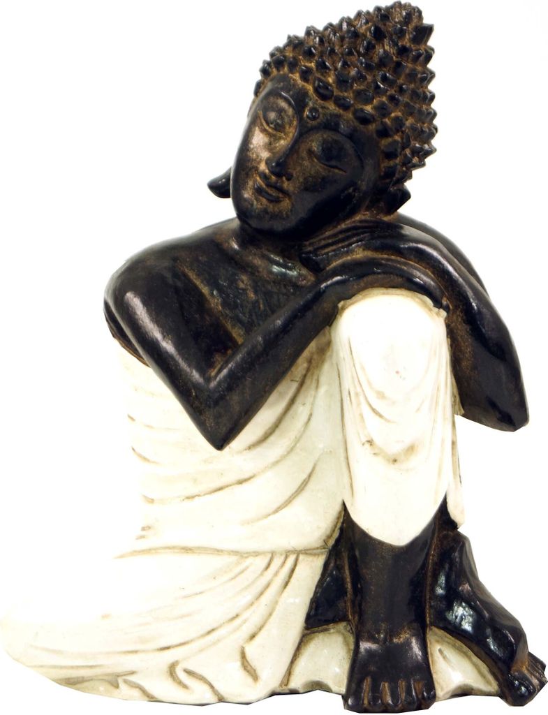 Geschnitzte Sitzender Buddha Figur, Träumender Buddha - Weiß/rechts, Holz, 28*21*12 cm, Buddhas