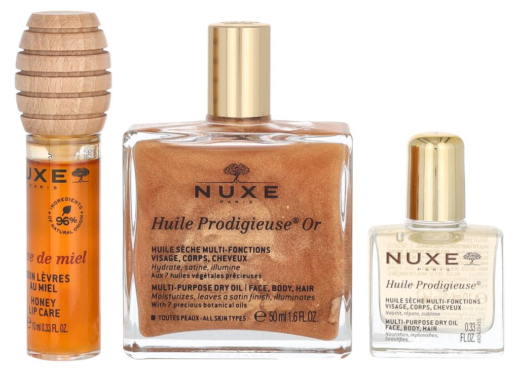 Huile Prodigieuse 50 ml/Huile Prodigieuse 10 ml/Reve De Miel Lip Honey 10 ml Nuxe The Infinite Glow Geschenkset