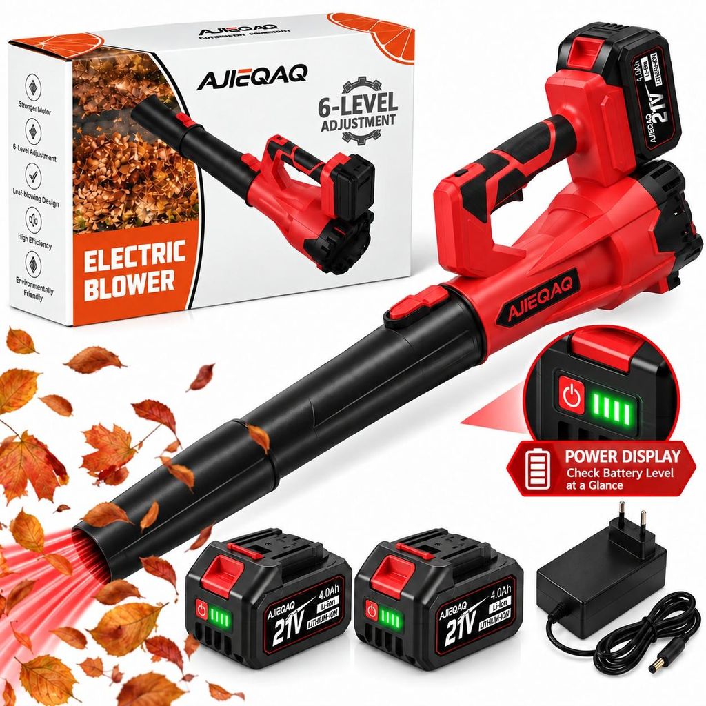 1000W Akku-Laubbläser 21V Brushless, 2×4,0Ah Akkus, 360 Produktbild 