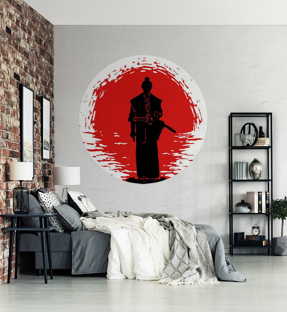 Fototapete Japanischer Samurai rund, Material:Premium Vlies 150g/qm, Größe Tapete:130cm rund