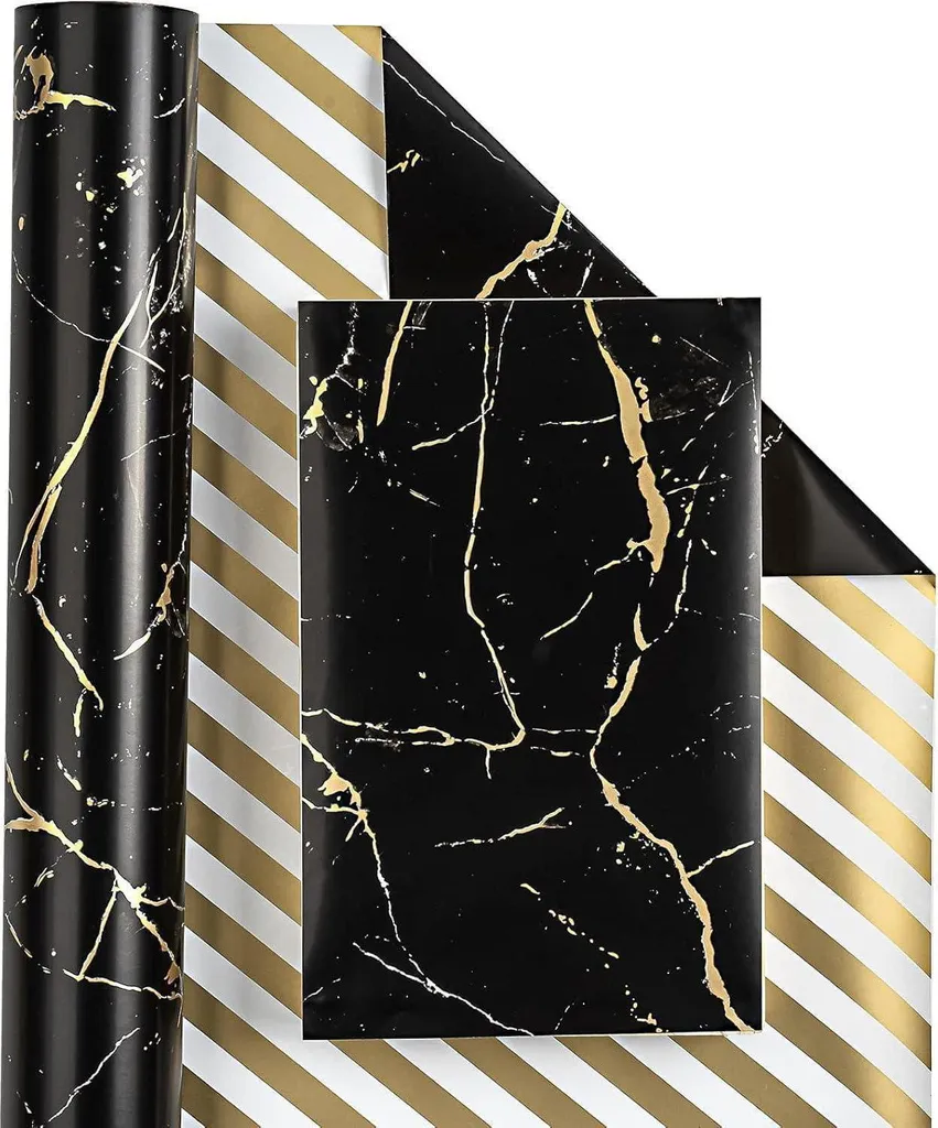 Papier cadeau chic Marbre noir et or 43,2cm idéal pour anniversaires