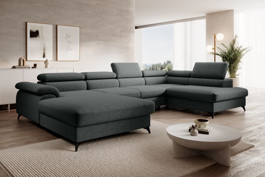 Ecksofa PLAZA U mit einstellbare Kopfstützen, Eckcouch in U-Form mit Schlaffunktion und Bettkasten. Soffa, Bettsofa, Couchgarnitur - Whisper 11 GR...