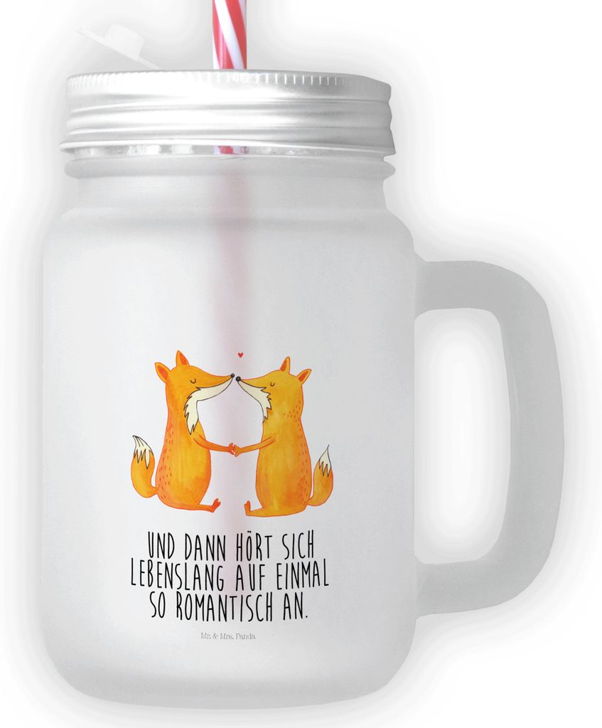 Mr. & Mrs. Panda Glas Füchse Liebe - Transparent - Geschenk, Freundin, Mason Jar, mit deckel, Partner, Fuchs, Cocktailglas, Trinkglas, Ehefrau