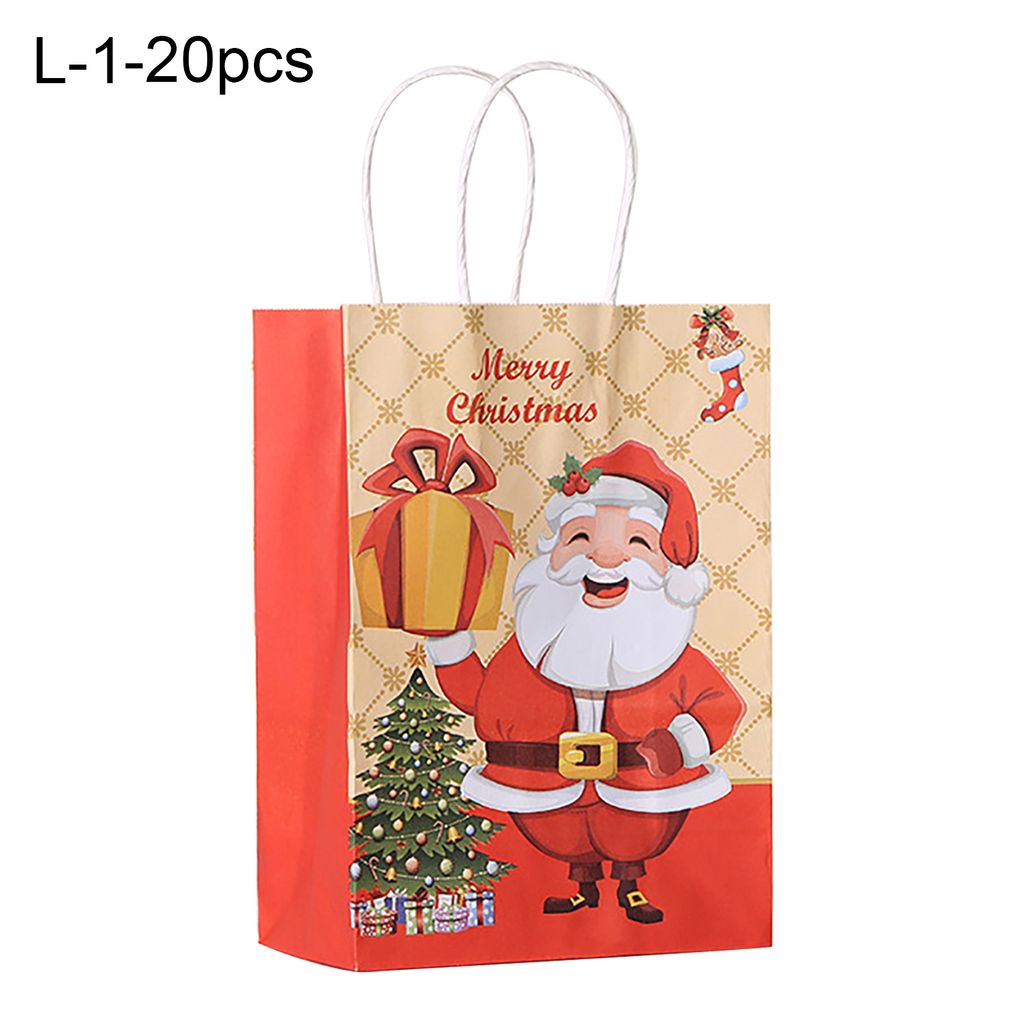 20pcs tragbare Kraftpapier -Weihnachtsgeschenkbeutel mit Verpackungstaschen mit großer Kapazitätsgeschenke für Zuhause-1 ,Größen:L