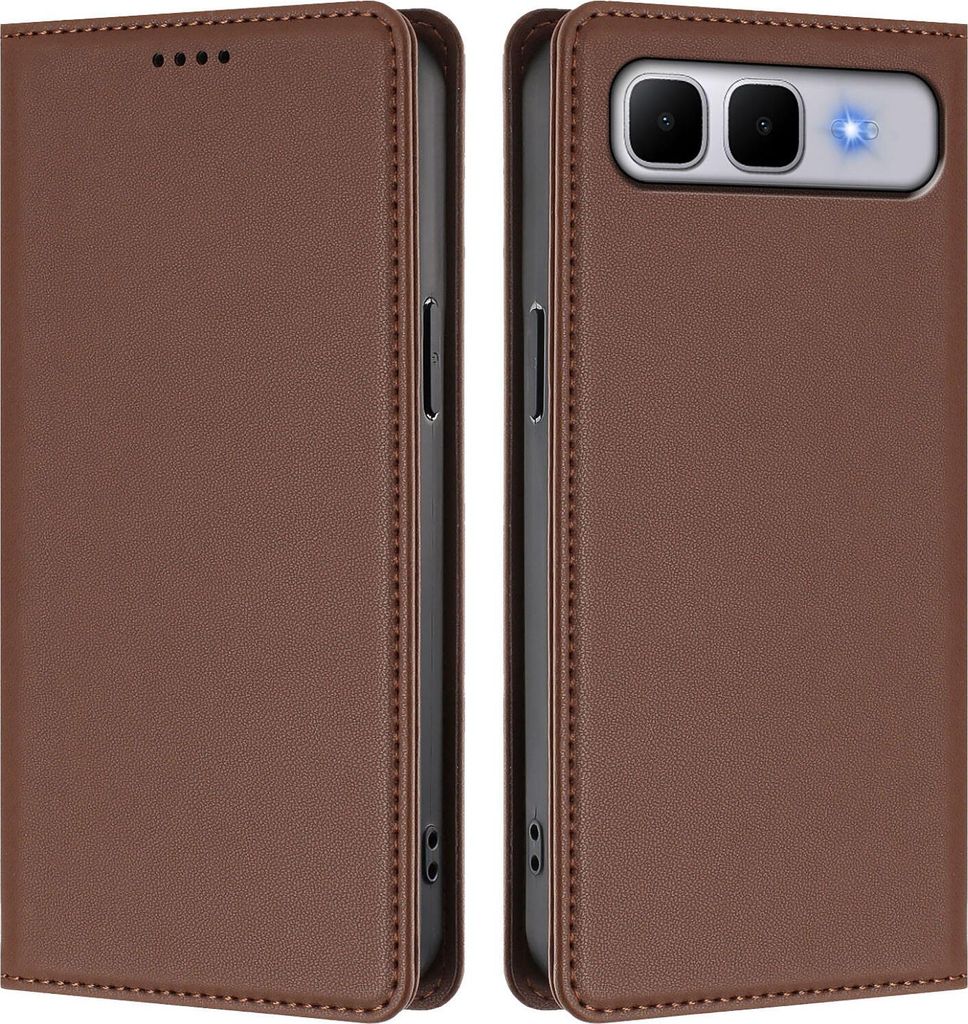 Handyhülle für Infinix Smart 10 Plus, Kunstleder Klapphülle Stoßfeste Magnetische Hülle mit Ständer Braun