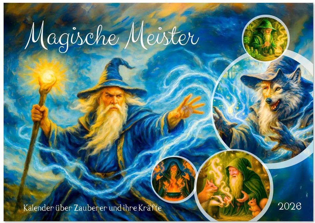 Magische Meister - Kalender über Zauberer und ihre Kräfte (Wandkalender 2026 DIN A3 quer), CALVENDO Monatskalender