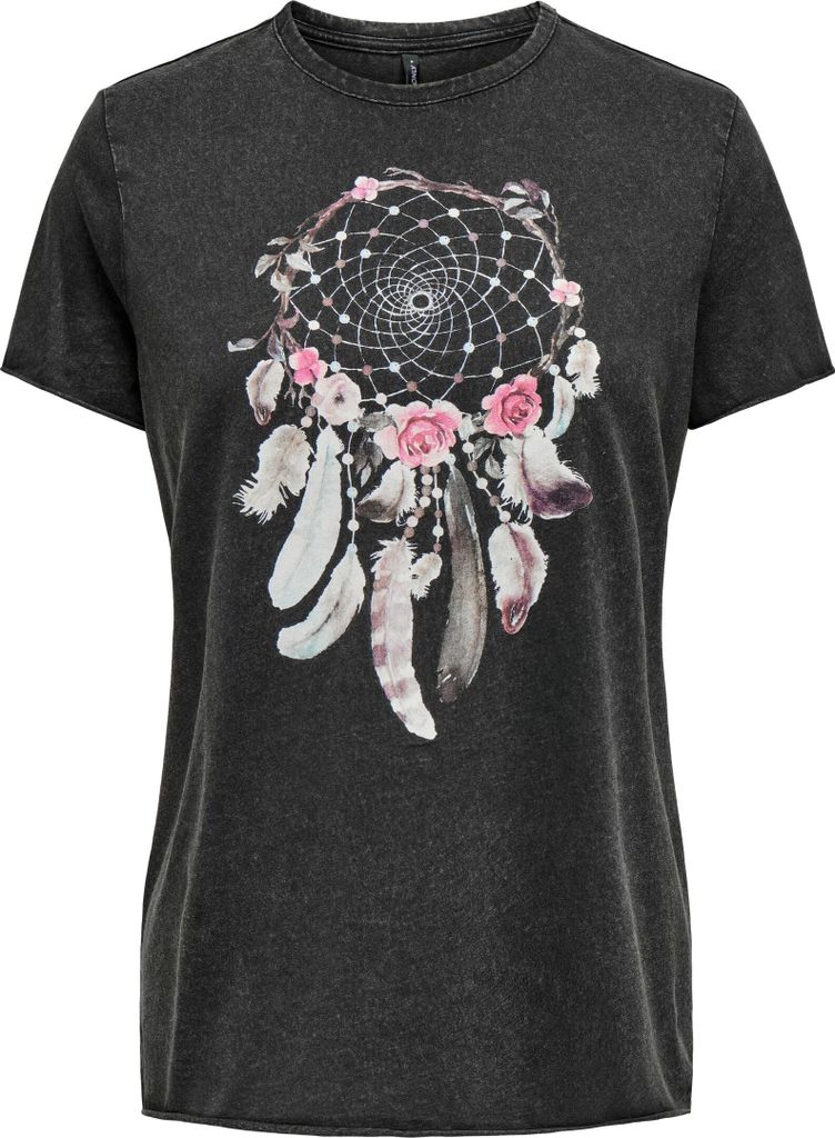 ONLY Bedrucktes T-Shirt Kurzarm Printed Rundhals Top mit Schrift ONLLUCY Größe: S