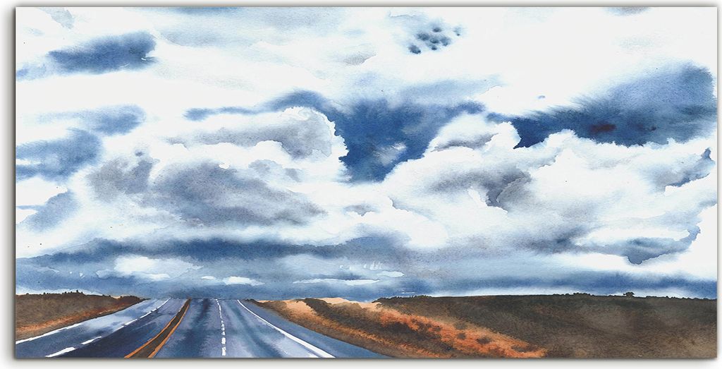 Coloray - Glasbild - 120x60 cm - Wandbild - Glasbilder - Straße Autobahn Wolken Landschaft