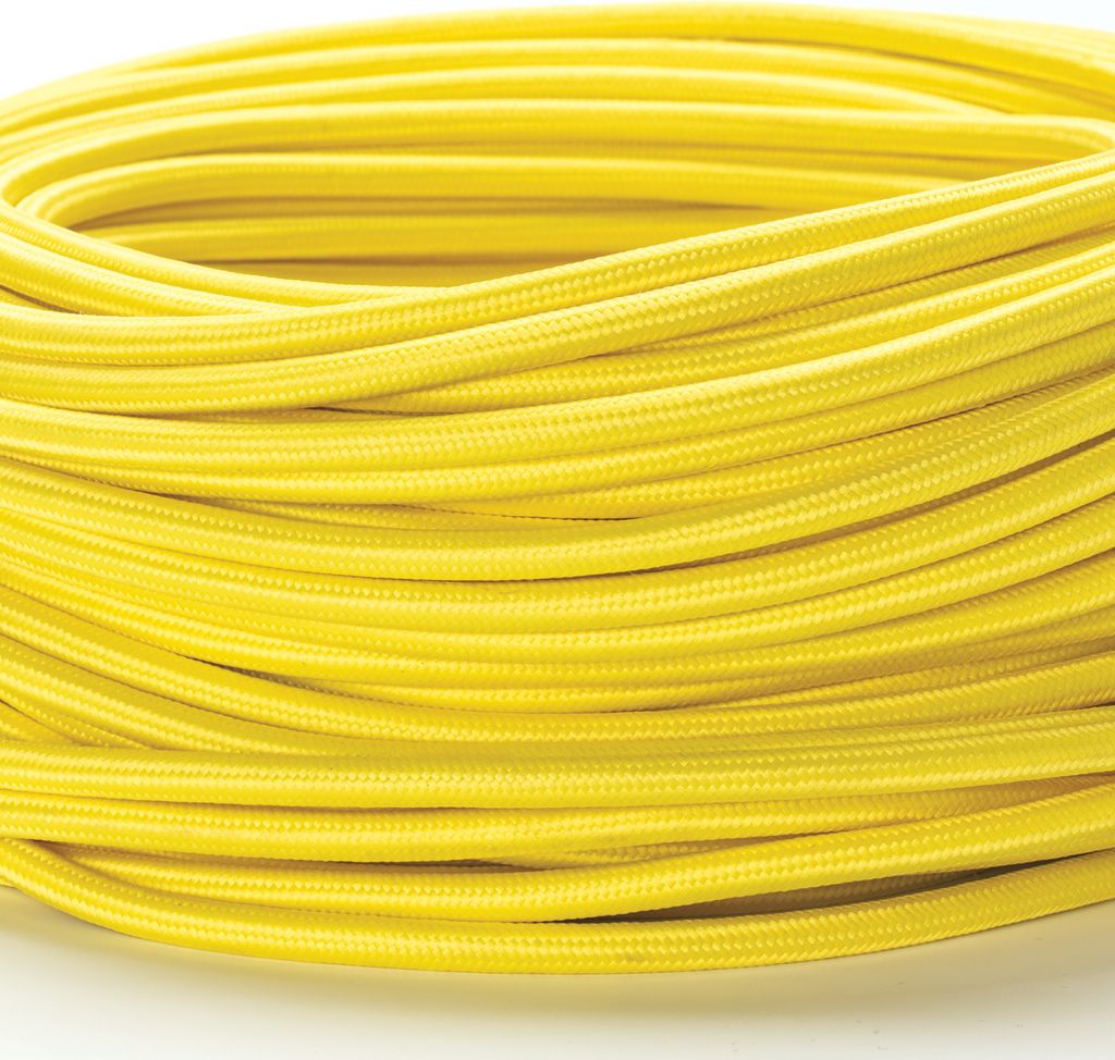 Textilkabel Lampenkabel YML 3-adrig, (3x 0,75mm) Elektrisches Kabel Textil ummantelt mit Erdleiter für Leuchten Lampen, Gelb, 5m
