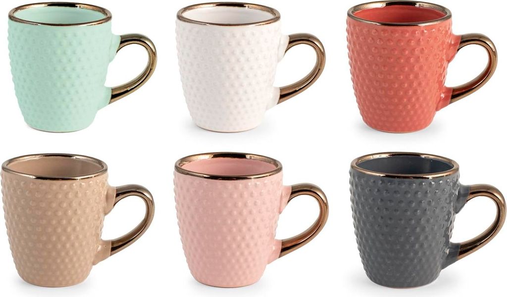 H&H Set mit 6 Kaffeetassen mit Punkten in verschiedenen Farben, 100 ml