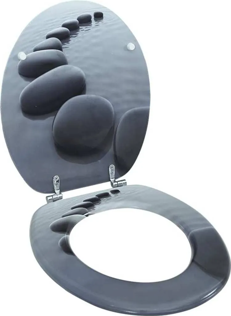 Siège de toilette MDF décor pierres avec charnières solides et durables