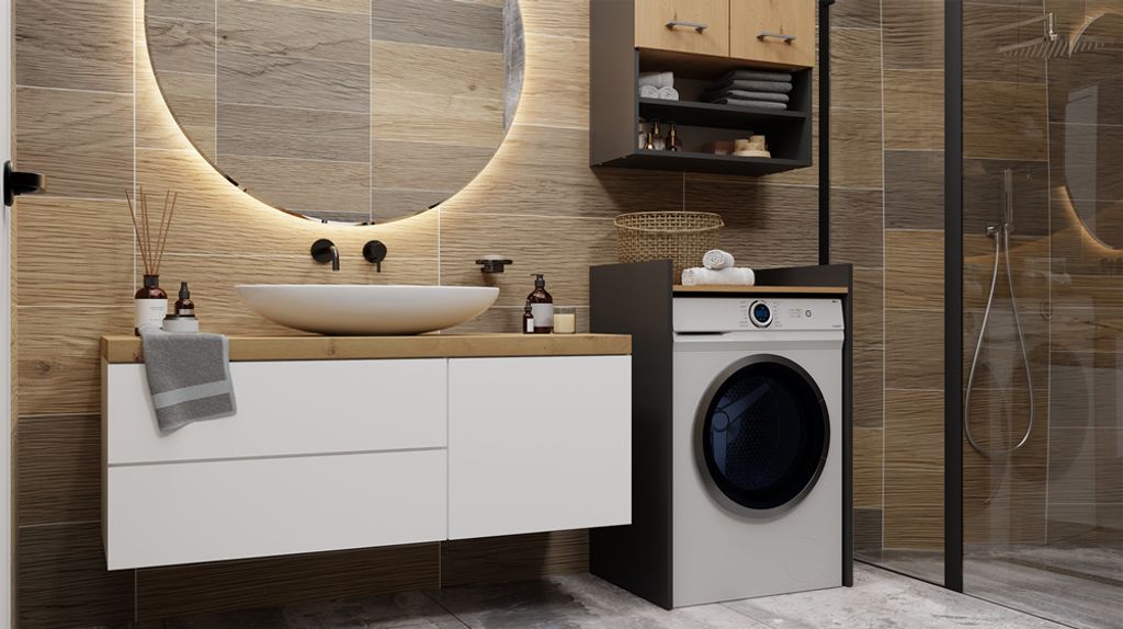 Waschmaschinenschrank freistehend langlebig mit Regal - Produktbild 5