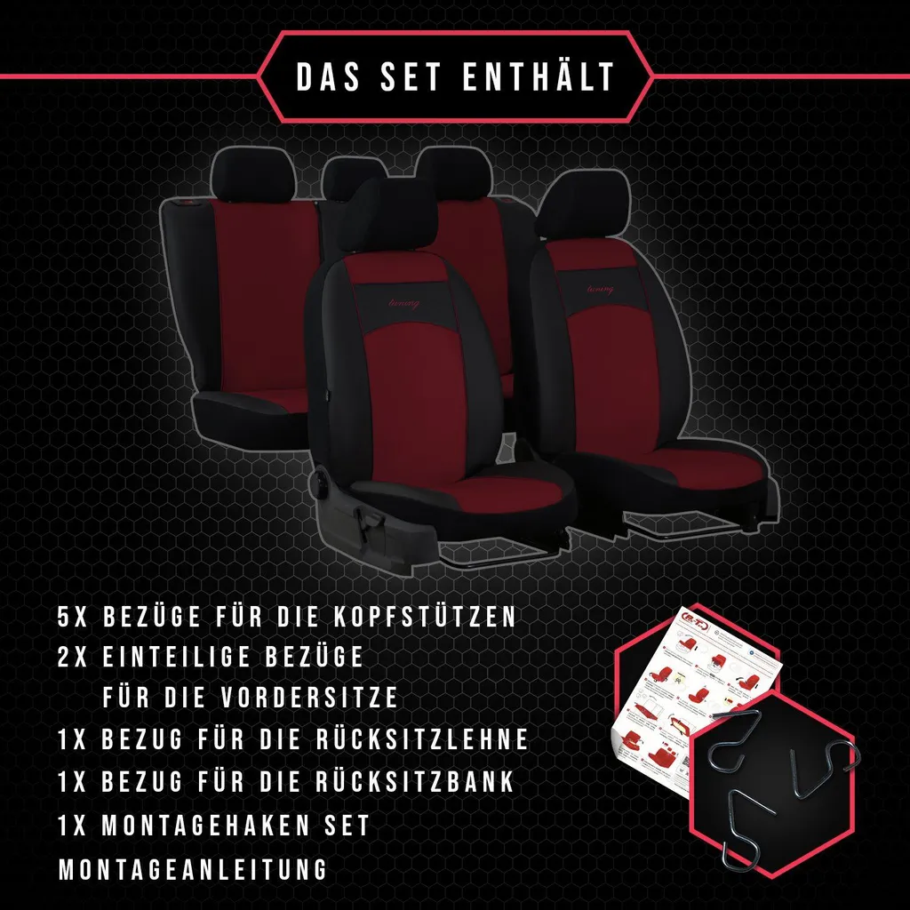 Set Coprisedili Universali Peugeot 308 Rosso Scuro | Pelle Sintetica 5 Posti - 9