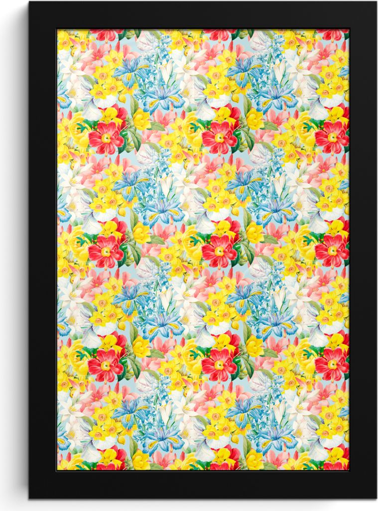 MuchoWow MuchoWow Gerahmtes Poster Blumen - Sommer - Muster 20x30 cm - Poster mit zchwarzem Bilderrahmen - Drucken - Bilder Poster im Rahmen