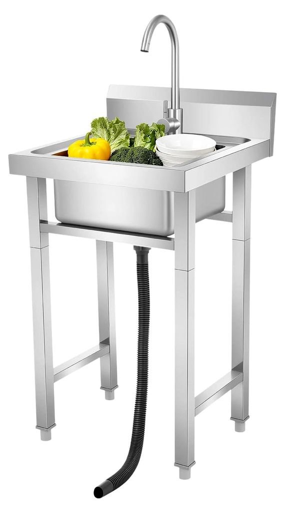 Edelstahlspüle mit Kaltwasserhahn, freistehendes Spülbecken für Gastronomie, tragbar, multifunktionaler Waschtisch für Restaurant, Bar, Wäsche...