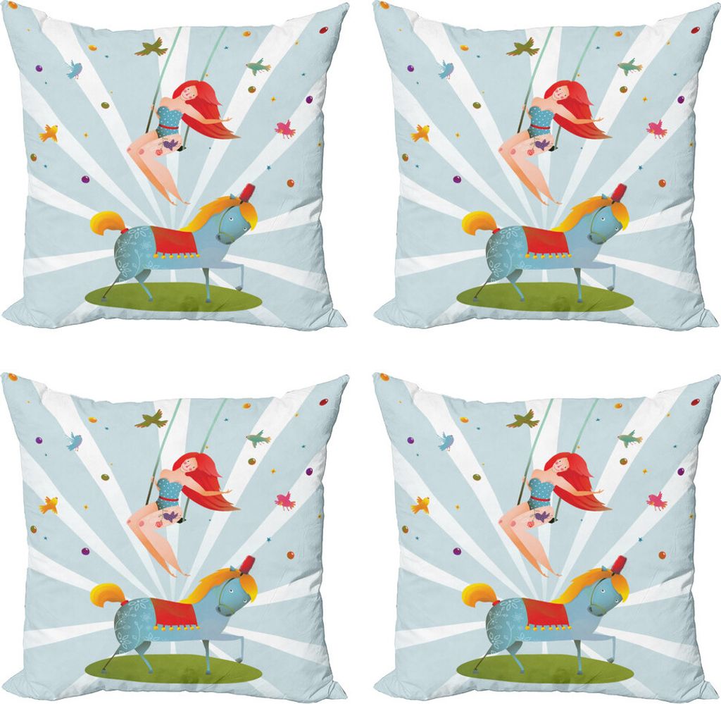ABAKUHAUS Karikatur Kissenbezug Set (4 Stück), Zirkus-Show mit Pony, Moderner Doppelseitiger Digitaldruck, 50 cm x 50 cm, Mehrfarbig