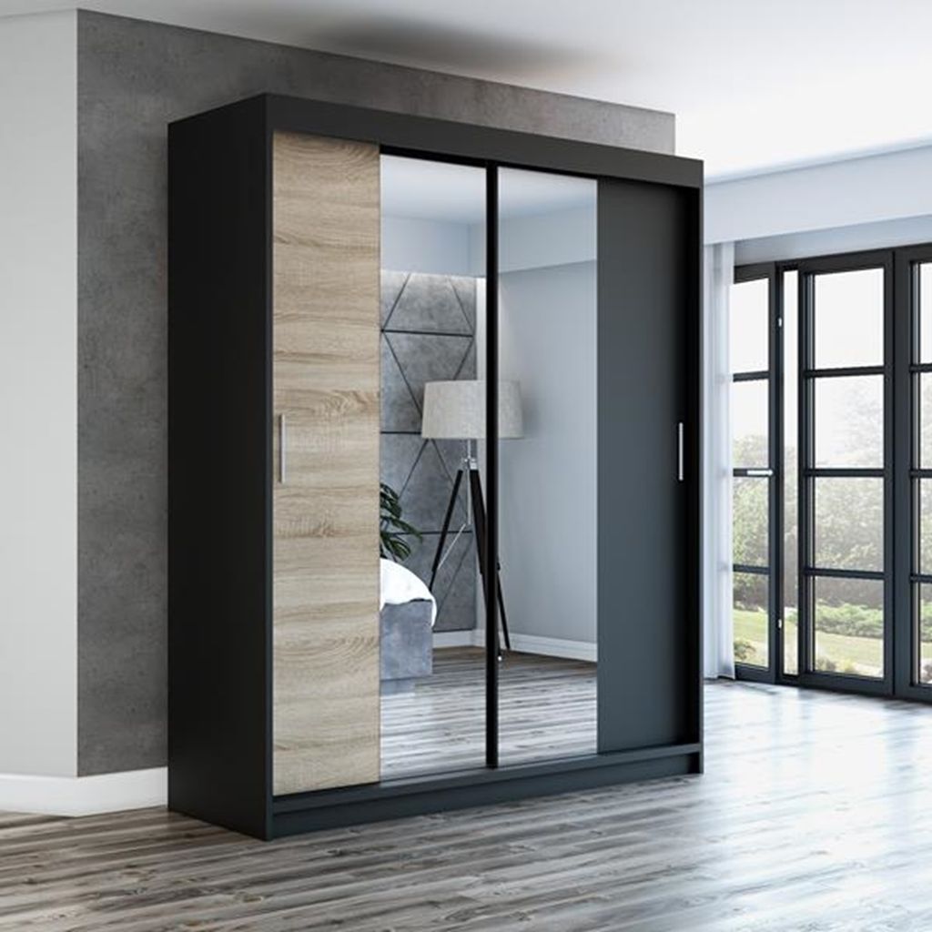 Schwebetürenschrank, 2-türig Schrank 180 cm mit Spiegel NEO