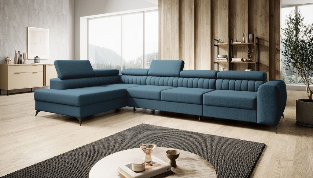 FURMEB24 ECKSOFA ALVIN MAXI mit schlaffunktion links 350 x 203 cm HELLBLAU