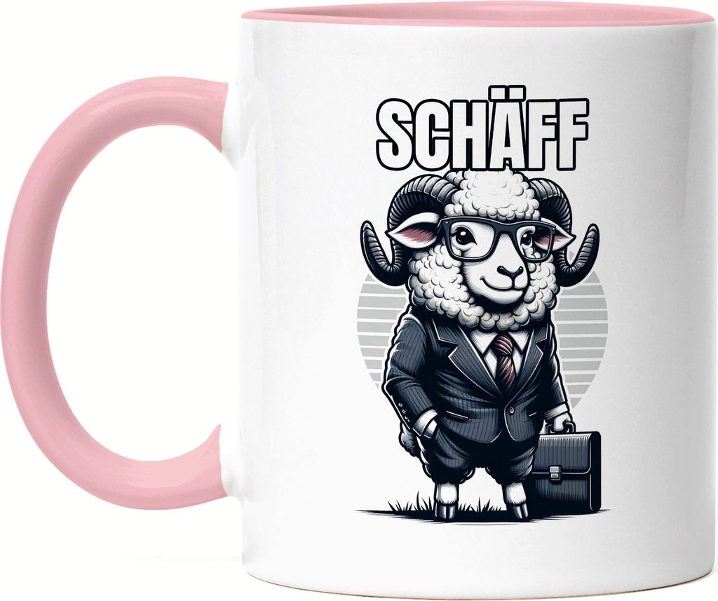 Schäff Schaf als Chef Design Tasse Rosa - Geschenkidee Büro Arbeit Humor Lustig