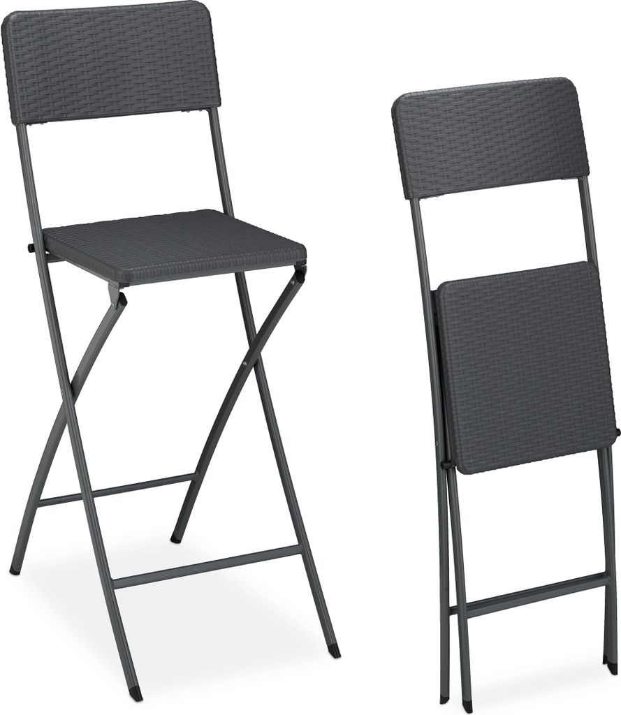 Relaxdays Barhocker klappbar, 2er Set, Rattan-Optik, Produktbild 
