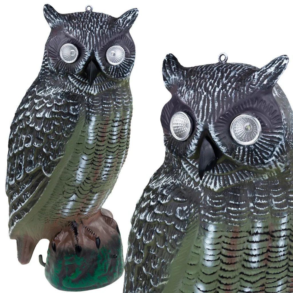 Dissuasion Oiseau Hibou à Son et Yeux Lumineux LED - Anti-Pigeon